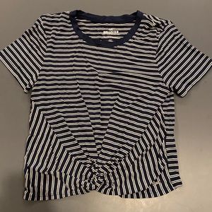 Hollister White and Navy Striped Tshirt